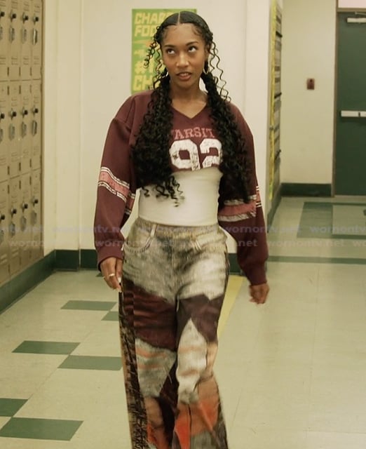 Macy’s printed pants and crop top on All American Macy’s printed pants and crop top on All American