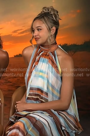 Madison Bailey’s striped halter top and skirt on Extra Madison Bailey’s striped halter top and skirt on Extra