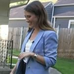 Maggie’s blue ruched sleeve blazer on Today