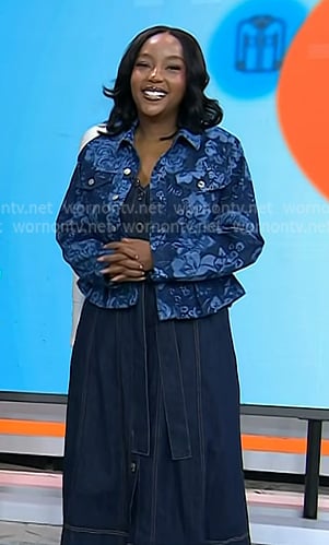 Makho’s blue floral denim jacket and dress on Today Makho’s blue floral denim jacket and dress on Today