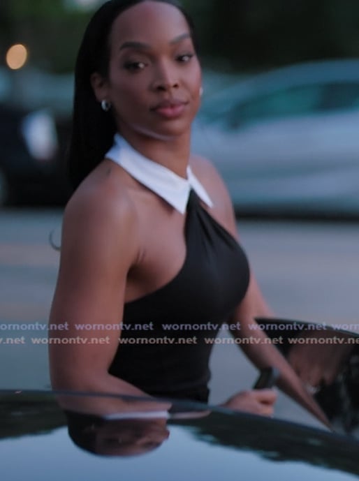 Malika black contrast collar top on The Girls A Khloe Kardashian Project Malika black contrast collar top on The Girls A Khloe Kardashian Project