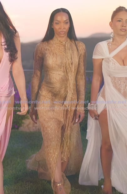Malika’s printed sheer maxi dress on The Girls A Khloe Kardashian Project Malika’s printed sheer maxi dress on The Girls A Khloe Kardashian Project