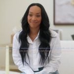 Malika’s white cropped shirt on The Girls A Khloe Kardashian Project Malika’s white cropped shirt on The Girls A Khloe Kardashian Project