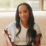 Malika’s white scarf tee on The Girls A Khloe Kardashian Project