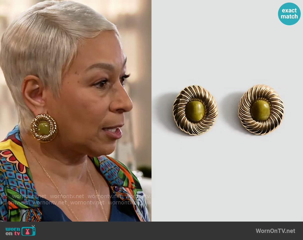 Mango Combined Textured Resin Earrings worn by Anita Dupree (Tamara Tunie) on Beyond the Gates