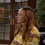 Mariah’s yellow stripe rugby sweater on The Young and the Restless Mariah’s yellow stripe rugby sweater on The Young and the Restless