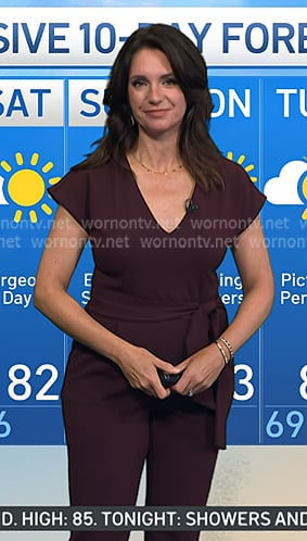 Maria’s burgundy v-neck jumpsuit on Today Maria’s burgundy v-neck jumpsuit on Today