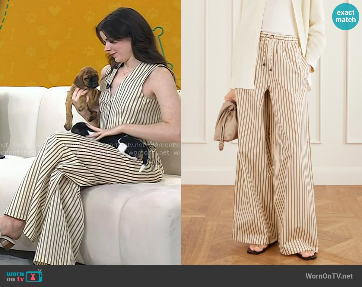 Max Mara Striped Cotton and Silk-blend Pants worn by Isabel Klee on Today Max Mara Striped Cotton and Silk-blend Pants worn by Isabel Klee on Today