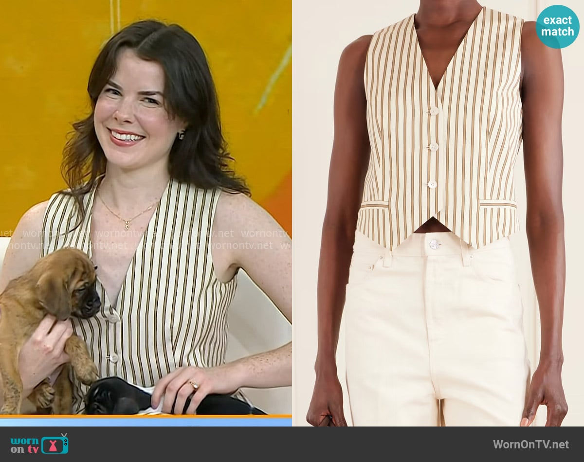 Max Mara Striped Cotton and Silk-blend Poplin Vest worn by Isabel Klee on Today Max Mara Striped Cotton and Silk-blend Poplin Vest worn by Isabel Klee on Today