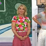 Meaghan Murphy’s apple print tee and pink denim skirt on Today Meaghan Murphy’s apple print tee and pink denim skirt on Today