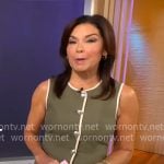Meg Oliver’s olive button front mini dress on CBS Mornings Meg Oliver’s olive button front mini dress on CBS Mornings
