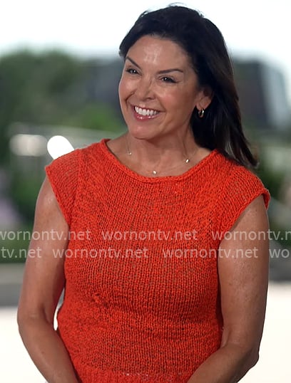 Meg Oliver's red textured knit top on CBS Mornings