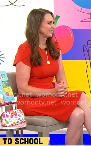 Megan McNamee’s red short-sleeve dress on CBS Mornings Megan McNamee’s red short-sleeve dress on CBS Mornings
