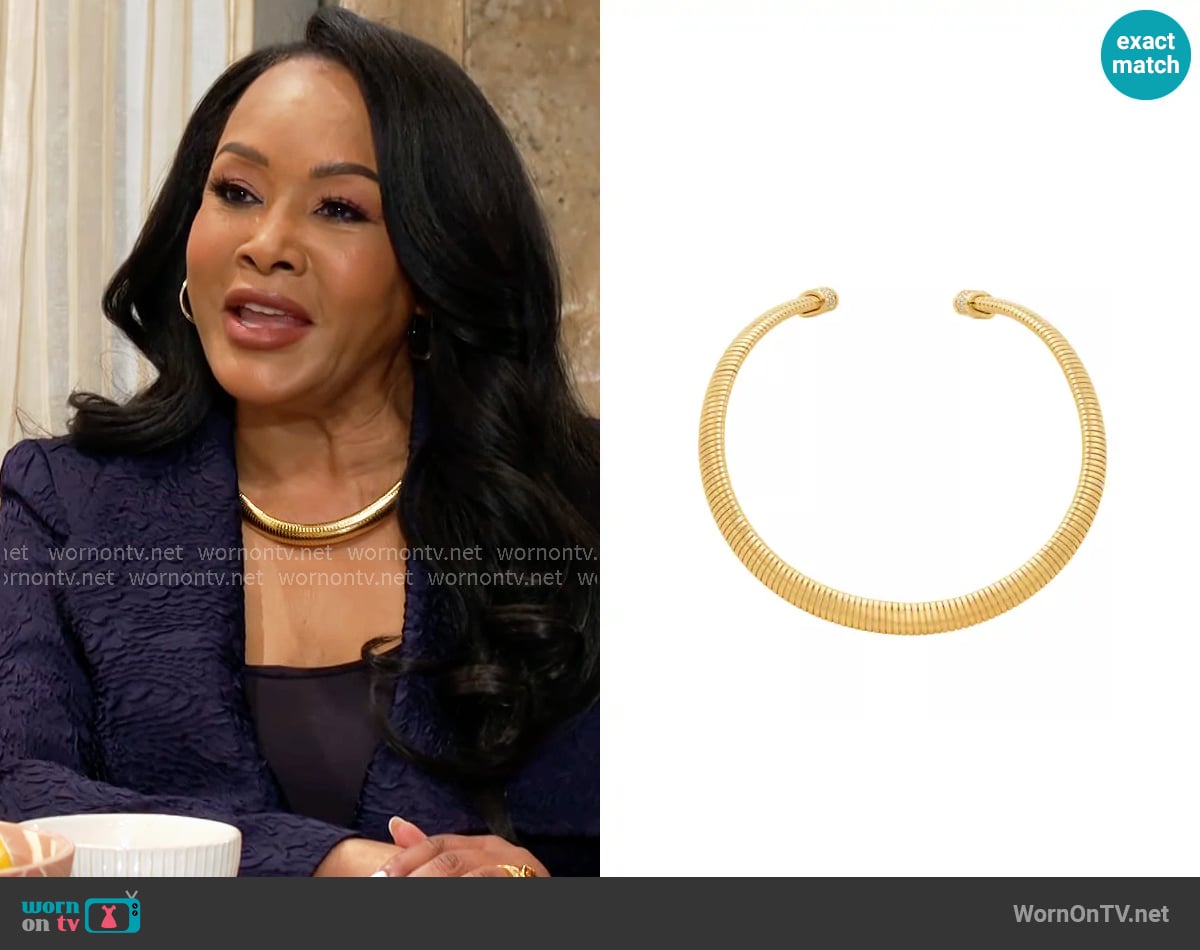 Michael Kors Ribbon Flex Collar Necklace worn by Stephanie Simmons (Vivica Fox) on The Young and the Restless Michael Kors Ribbon Flex Collar Necklace worn by Stephanie Simmons (Vivica Fox) on The Young and the Restless