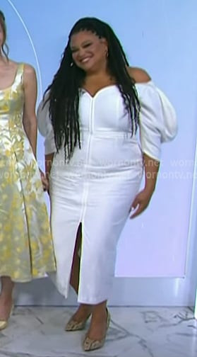Michelle Buteau’s white off-shoulder dress on Today
