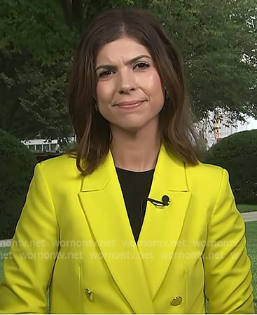 Monica Alba’s yellow double breasted blazer on NBC News Daily Monica Alba’s yellow double breasted blazer on NBC News Daily