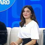 Monica Barbaro’s black high waist skirt on Today Monica Barbaro’s black high waist skirt on Today