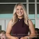 Naomi Popa’s burgundy tie neck sheath dress on Today Naomi Popa’s burgundy tie neck sheath dress on Today