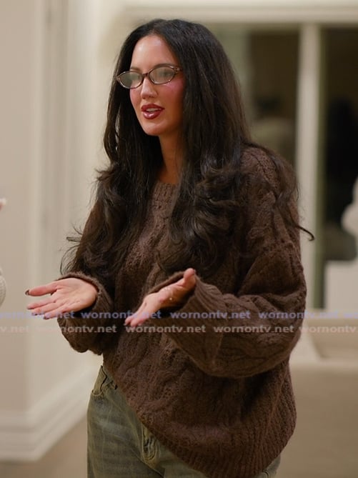 Natalie's brown cable knit sweater on The Girls A Khloe Kardashian Project