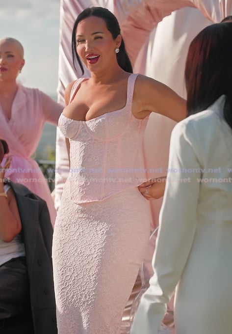 Natalie’s pink textured corset and skirt set on The Girls A Khloe Kardashian Project