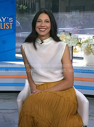 Natalie’s white top and yellow tiered skirt on Today Natalie’s white top and yellow tiered skirt on Today