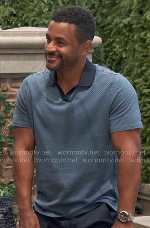 Nate's blue diagonal stripe polo shirt on The Young and the Restless