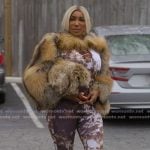 Nene Leakes’s printed jumpsuit on The Real Housewives Ultimate Girls Trip Nene Leakes’s printed jumpsuit on The Real Housewives Ultimate Girls Trip