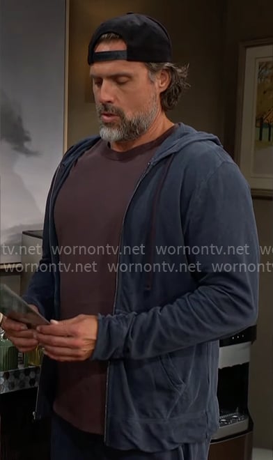 Nick’s navy blue zip hoodie on The Young and the Restless Nick’s navy blue zip hoodie on The Young and the Restless