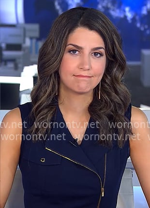 Nicole Sganga’s navy sleeveless moto dress on CBS Mornings Nicole Sganga’s navy sleeveless moto dress on CBS Mornings