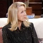 Nikki's black metallic stripe blouse on The Young and the Restless
