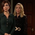 Nikki’s black metallic stripe blouse on The Young and the Restless Nikki’s black metallic stripe blouse on The Young and the Restless