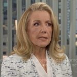 Nikki's blue and white tweed jacket on The Young and the Restless Nikki's blue and white tweed jacket on The Young and the Restless