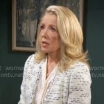 Nikki’s blue and white tweed jacket on The Young and the Restless Nikki’s blue and white tweed jacket on The Young and the Restless