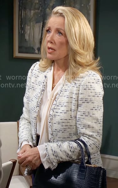 Nikki's blue and white tweed jacket on The Young and the Restless