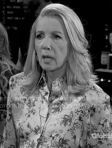 Nikki's vine print button down blouse on The Young and the Restless Nikki's vine print button down blouse on The Young and the Restless