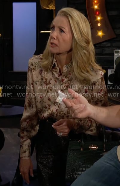 Nikki's vine print button down blouse on The Young and the Restless