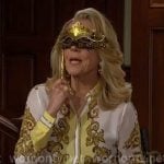 Nikki's yellow printed shirt and skirt set on The Young and the Restless Nikki's yellow printed shirt and skirt set on The Young and the Restless