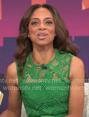 Nischelle Turner's green lace midi dress on CBS Mornings