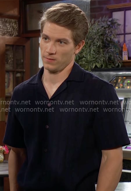 Noah's navy button down shirt on The Young and the Restless