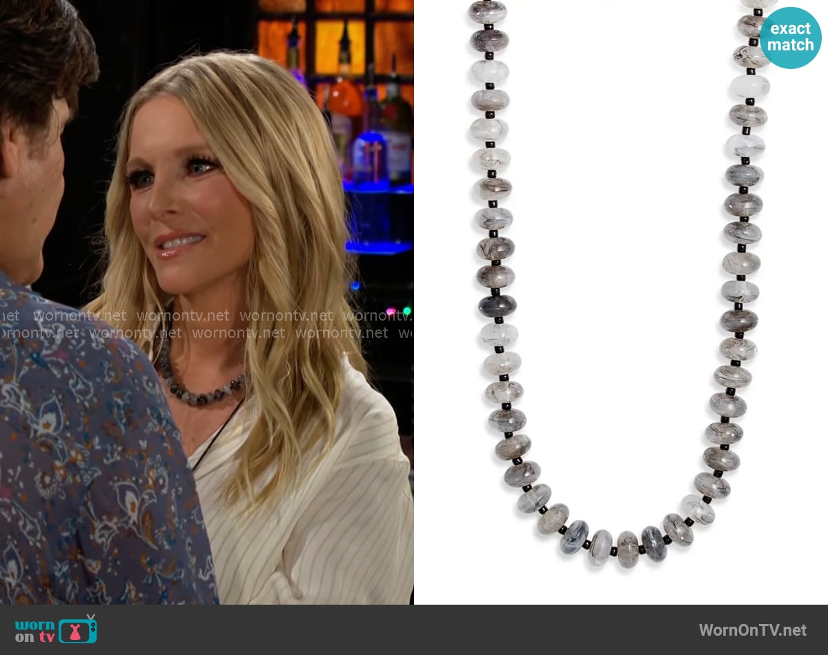 Nordstrom 12mm Beaded Necklace in Grey Gold worn by Christine Blair Williams (Lauralee Bell) on The Young and the Restless Nordstrom 12mm Beaded Necklace in Grey Gold worn by Christine Blair Williams (Lauralee Bell) on The Young and the Restless