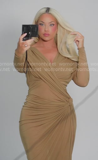 Olivia's beige gathered gown on The Girls A Khloe Kardashian Project