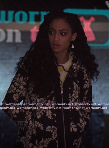 Olivia’s black floral print hoodie on All American