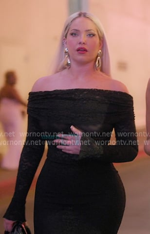 Olivia’s black off-shoulder lace dress on The Girls A Khloe Kardashian Project Olivia’s black off-shoulder lace dress on The Girls A Khloe Kardashian Project