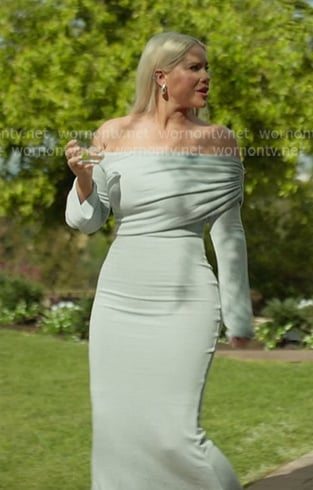 Olivia's blue off-shoulder dress on The Girls A Khloe Kardashian Project