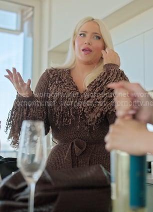 Olivia’s brown fringed cardigan on The Girls A Khloe Kardashian Project Olivia’s brown fringed cardigan on The Girls A Khloe Kardashian Project