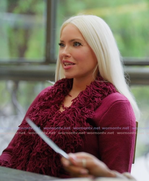 Olivia's maroon shaggy sweater on The Girls A Khloe Kardashian Project