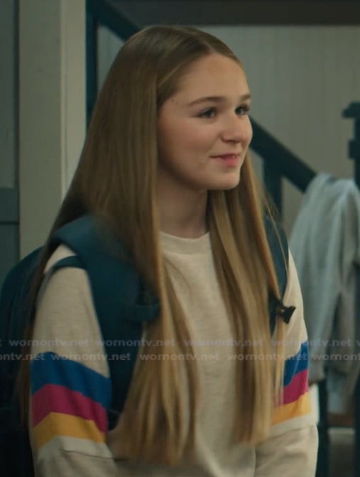 Parker's white sleeve stripe sweatshirt on My Life with the Walter Boys