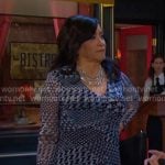 Paulina’s blue printed v-neck mesh dress on Days of our Lives Paulina’s blue printed v-neck mesh dress on Days of our Lives