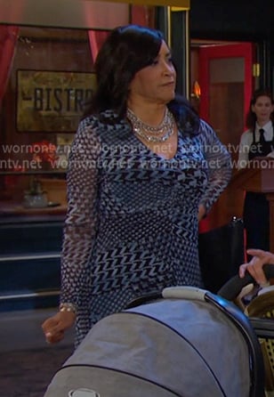 Paulina's blue printed v-neck mesh dress on Days of our Lives