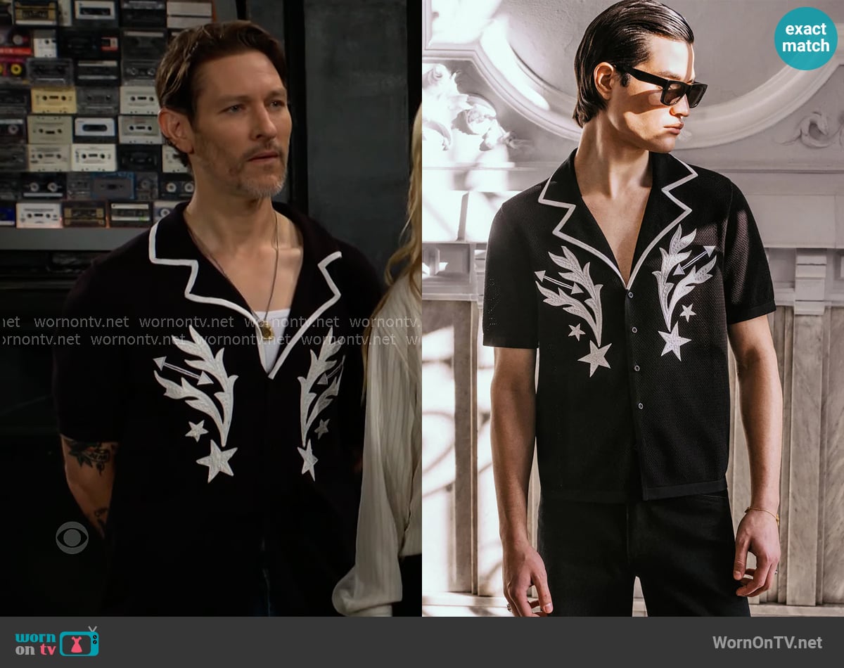 Phix Black Embroidered Western Short Sleeve Shirt worn by Daniel Romalotti (Michael Graziadei) on The Young and the Restless Phix Black Embroidered Western Short Sleeve Shirt worn by Daniel Romalotti (Michael Graziadei) on The Young and the Restless